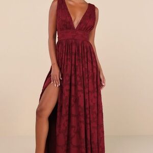 Lulus Burgundy Burnout Floral Maxi Dress Red - Size XL